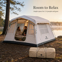 3-4 Person TC Polycotton Cabin Tent for Camping, Portable Waterproof Family Tent