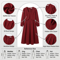 Red Dress for Plus Size Women with Long Sleeves, Two Piece Midi Set for Wedding and Engagement, Formal Knit Material Up to 5XL