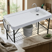 Folding Fish Cleaning Table Wire Rack Fish Cleaning Table Open Storage Shelf Outdoor Utility