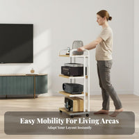 High-fidelity Amplifier Stand Multi-tier Equipment Rack with Rolling Wheels Heavy Duty Audio Shelf Stable Metal Frame Engineered Wood Shelves Suitable for Audiophiles Home Theater Enthusiasts Conference Rooms Office Use