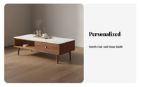 Sintered Stone Tabletop Coffee Table with Drawers and Shelf Modern Minimalist Design Rectangular Coffee Table with Drawers Long-Lasting Sturdy Household Furniture Heat Resistant for Apartment Dwellers, Families, Adults, Living Room, Home, Lounge Area
