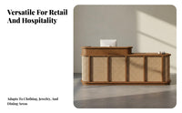 Retro Design Wabi-Sabi Design Front Desk High Load Capacity Rattan Reception Desk Scratch Resistant Wicker Checkout Counter Waterproof for Business Owners, Restaurant Managers, Interior Designers, Retail Shop, Cafe, Salon, Hotel Lobby