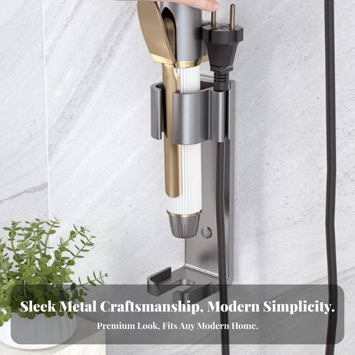 Wall-Mounted Wave-Forming Iron Holder Space-Saving Hair Straightener Storage Rack Double Installation Drill Hair Appliance Stand for Dressing Room
