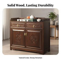 Multi-Functional Wooden Tea Cabinet Long-Lasting Construction Solid Wood Console Cabinet Traditional Design Carved Wood Sideboard Intricate Carvings for Homeowners, Interior Decorators, Renters, Living Room, Office, Bedroom, Hallway