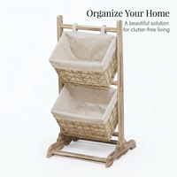 Wooden Ladder Shelf with Woven Baskets, Freestanding Organizer Bin for Book Storage, Toy Storage, Ho - Image 2