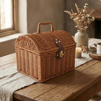 Decorative Storage Chest Front Clasp Woven Rattan Basket Rustic Style