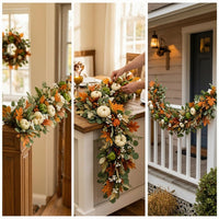 Fall Garland with Pumpkins Seasonal Artificial Maple Leaf Garland Realistic for Mantels