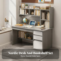 Writing Desk with Bookshelf Large Tabletop Student Workstation with Storage Spacious Desktop Computer Desk Hutch for Students, Bedroom