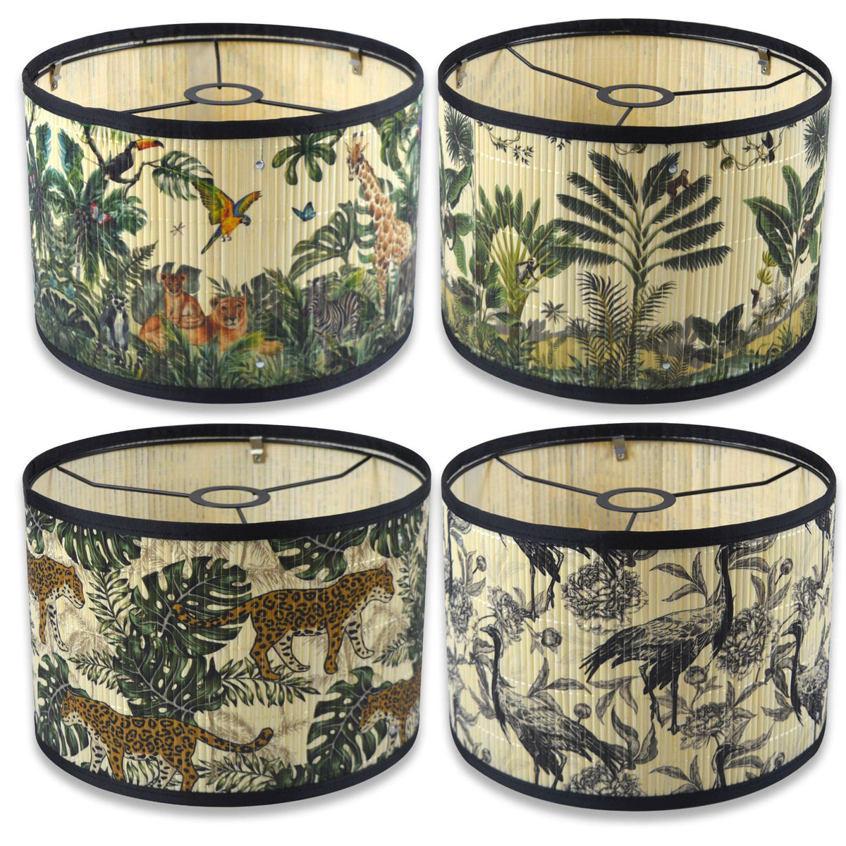 Tropical Rainforest Color Print Pattern Bamboo Lampshade Detachable Lamp with Bamboo Pendant Light Homestay Decoration Bamboo Art Lampshade