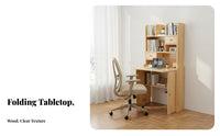 Folding Desk with Bookshelf Foldable Design Solid Wood Murphy Desk Space-Saving Study Table for Children, Students, Small Areas, Bedroom, Dorm Room