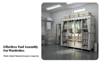 Zipper Closure Wooden Frame Cloth Wardrobe Sturdy Construction Portable Wardrobe Closet Dustproof DIY Assembly Closet Heavy Duty for Students, Families, Dorm Room, Apartment, Rental Home, Entryway