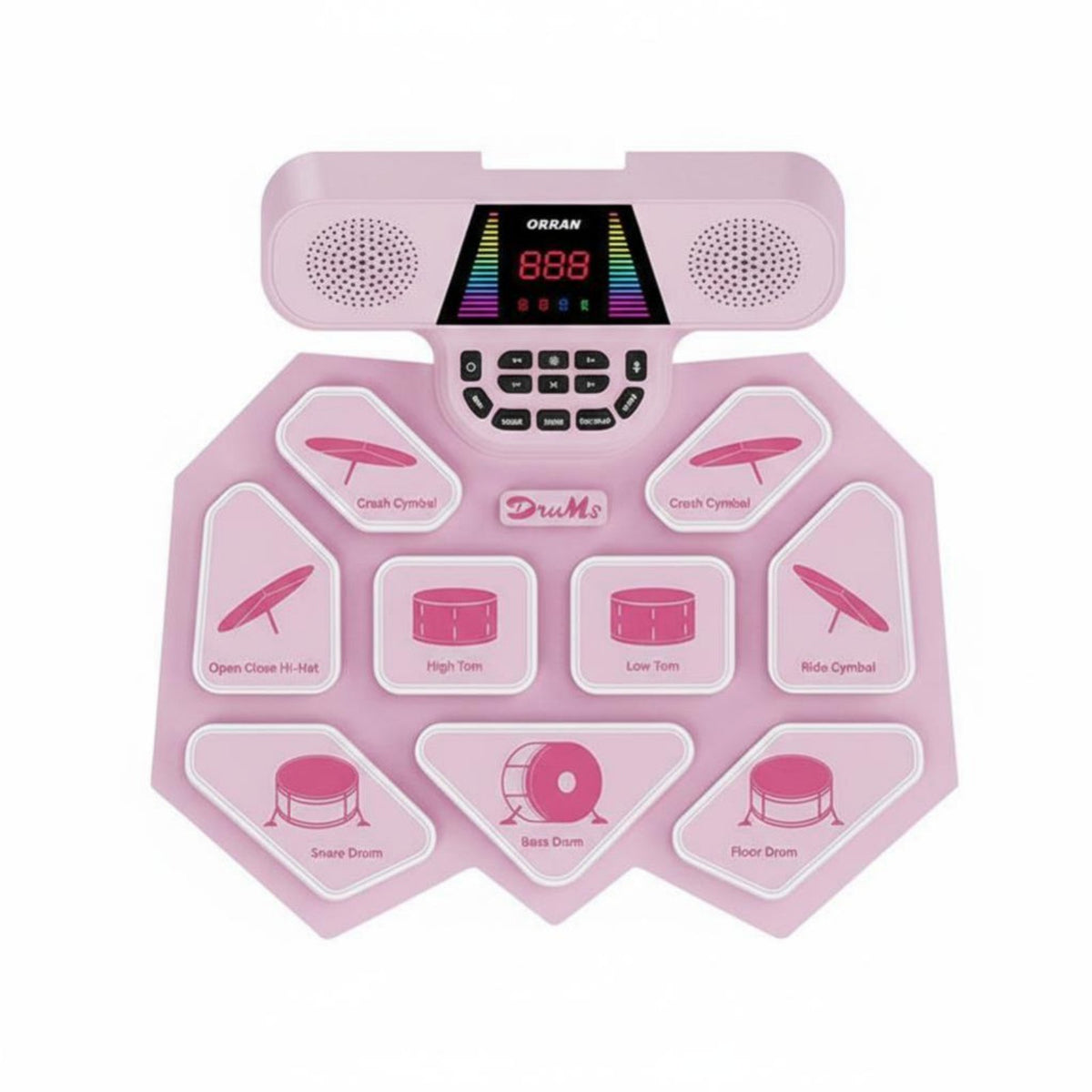 Foldable Drum Practice Mat Built-in Stereo Speakers Tabletop Drum Kit for Travel