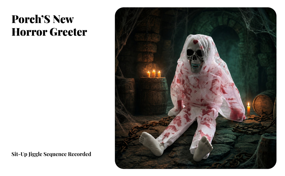 Spooky Skeleton with Hooded Cloak | Creepy Seated Pose, Interactive Motion-Activated, Sit-up Skeleton, for spooky homes