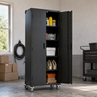 Metal Storage Cabinet Lockable Casters Rolling Storage Cabinet Removable Shelves Household Organizer for Office, Home