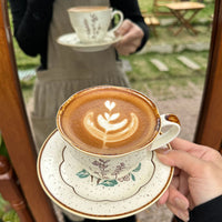 French Vintage Floral Ceramic Coffee Cup and Saucer Set