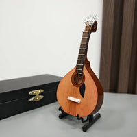 Miniature Portuguese Guitar Fine Workmanship Portuguese Guitar Model Includes Stand and Case Wooden Instrument Ornament for Music Lovers