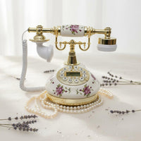 Decorative Ceramic Flower Phone Floral Print Design Telephone No Batteries Needed for Living Room, Gift, Office