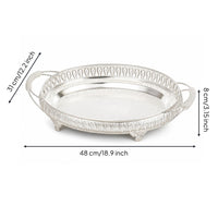Mirrored Tray with Handles Openwork Decorative Tray Cutout edge Vintage-Retro Metal Serving Platter with Feet for Vanity, Living Room, Parties