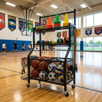 Garage Sports Equipment Organizer Smooth-Rolling Ball Storage Rackwith Wheels Heavy-Duty Garage Organizer with Shelves for Gym, Basement, Game Room
