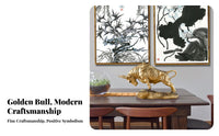 Golden Bovine Statue Nordic Design Charging Bovine Figurine Desktop Decor Imitation Bronze Finish Detailed Features