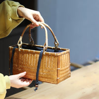 Handwoven Bamboo Bag Zen Style Handbag Tea Set Storage Basket for Women