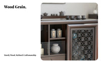 Chinese & Design Beverage Sideboard Sturdy Wood Construction Storage Cabinet Versatile Design Sliding Doors for Families, Study
