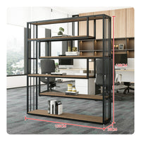 Display Bookcase Freestanding Partition Shelf Industrial Style Bookshelf Multi-tier Display Rack Open Back Metal Wood Bookcase Privacy Screen with Storage Suitable for Office Living Room Entryway Home Decoration