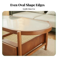 two-level Oval Glass and Rattan Stand Nordic Design Coffee Table Minimalist and design Rounded Edges for Apartment Dwellers