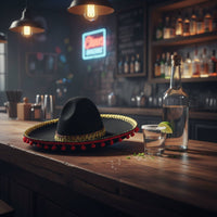 Mexican Felt Sombrero Decorative Balls Gold Trim Costume Hat Lightweight Fiesta Celebration Hat for Partygoers, Cosplayers