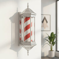 Barber Pole Light Illuminated Barber Pole with Diagonal-Striped Barbershop Sign with Wall Bracket for Barbers, Salon Owners