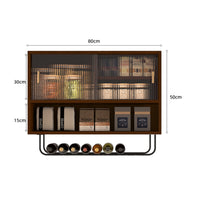 Fluted Door Cabinet Solid Wood Hanging Kitchen Cupboard Wall Mounted Storage Shelf Fluted Glass Door Wall Cabinet Suitable for Gift Giving Home Decoration