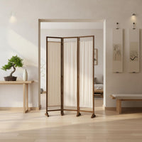 Folding Panel Screen Minimalist Design Freestanding Partition Screen Portable Wood Frame Textile Divider for Entryway, Bedroom, Studio Apartment