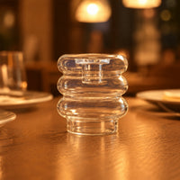 Stacked Glass Candle Holder Compact Home Decor Open Ended