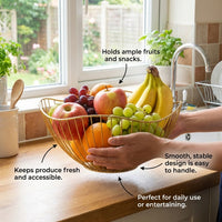 Fruit Bowl with Geometric Lotus Leaf Design for Dining Table, Metal Storage Basket for Kitchens, Iron Wire for Home