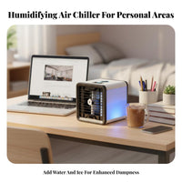Portable Air Conditioner Fan Cools & Humidifies Desktop Air Chiller Three Settings USB Personal Space Chiller for Students, Office, Dorm Room