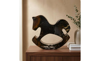 Marble Rocking Horse Black Marble Rocking Horse Sculpture Freestanding Home Decor Piece for TV Cabinet, Entryway