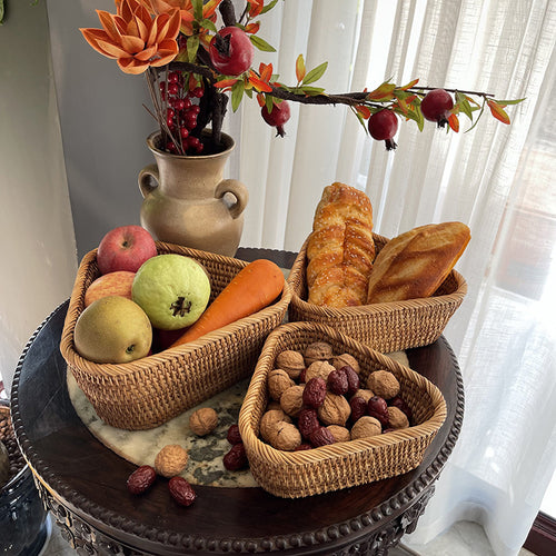 3 Pieces Triangle Woven Basket Set Handmade Versatile Bread and Snack Tray for Dining Table, Living Room, Party