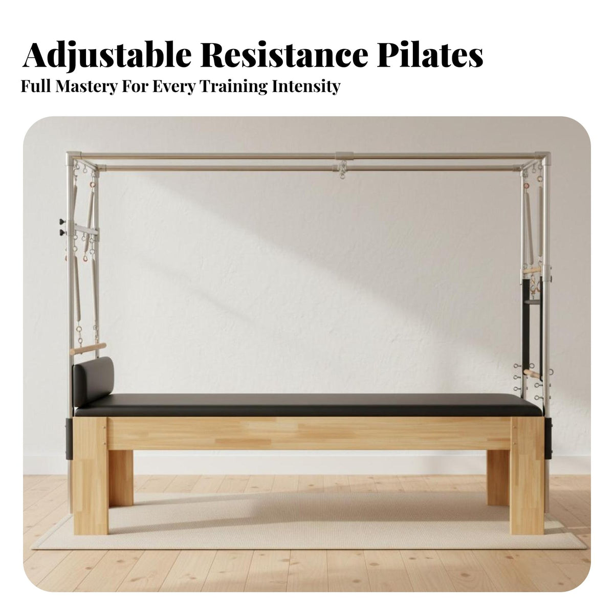 5 Piece Set Pilates Reformer Bed Oak Wood Frame Pilates Core Bed Studio Grade Wooden Reformer Machine for Home Gym Users, Adults, Indoor
