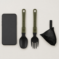 Spoon Fork Set Portable Outdoor Camping Foldable With Storage Bag 5-Piece Set
