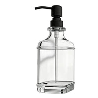 Square Glass Pump Bottle Large Capacity 18oz Glass Soap Dispenser Waterproof Stickers Included Washroom Accessory for Kitchen, Office
