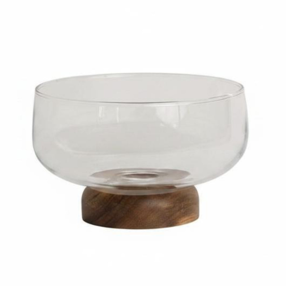 Glass Fruit Bowl Wood Base Pedestal Fruit Bowl Elevated Centerpiece Serving Pieces for Reception Desk