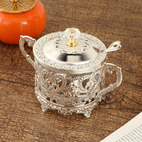 Filigree Condiment Jar Glossy Kitchen Storage Spoon Included
