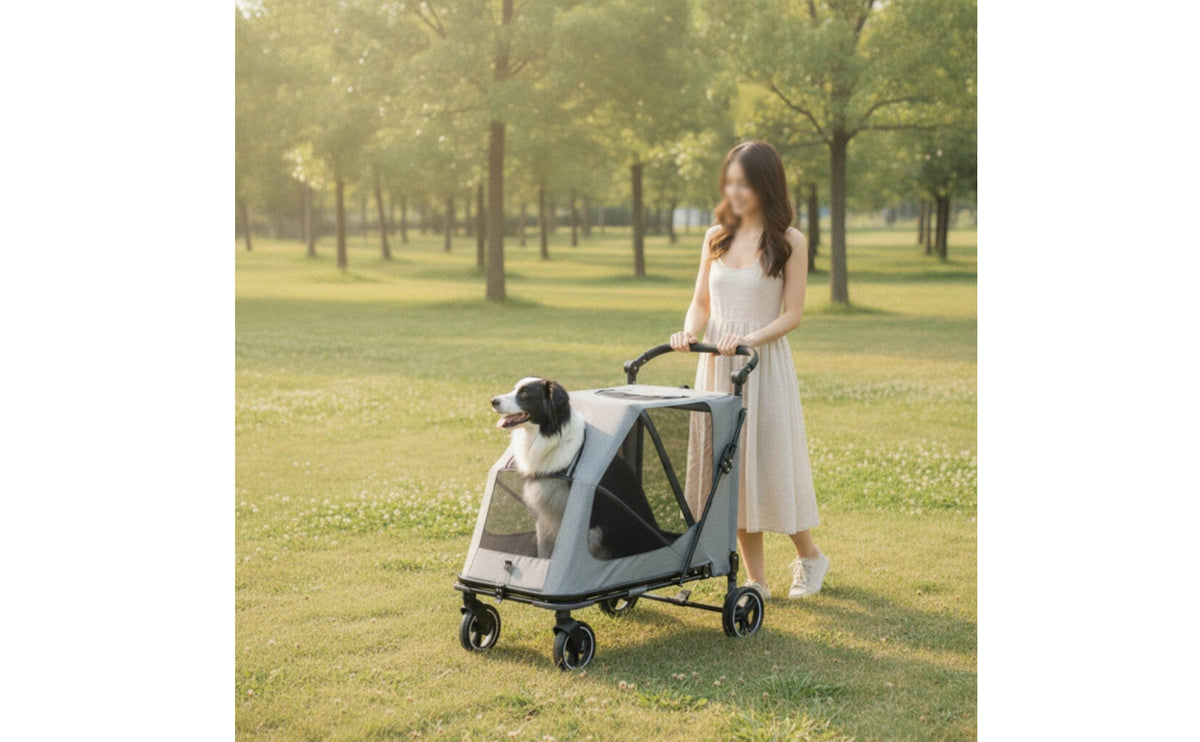 Spacious Pet Stroller with Rain Cover Roomy Pet Stroller with Mesh Panels Breathable Safe for Dogs, Cats, Outdoor Walks, Travel, Park