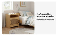 Wooden Cabinet with Woven Door Minimalist Design Bedside Storage Cabinet