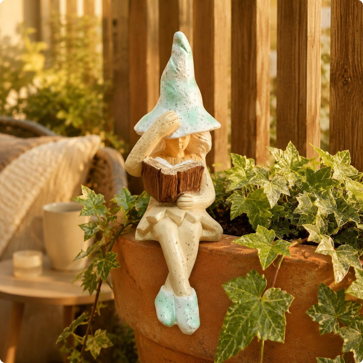 Fairy Figurine with Book Weathered Finish Garden Decor Crossed Legs for Balcony