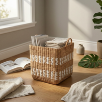Woven Laundry Hamper Large Capacity Lined Storage Basket Rustic Style Storage Bin for Washroom