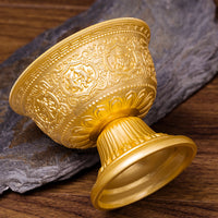 High-Footed Eight Auspicious Symbols Water Offering Bowl for Buddhist Altar