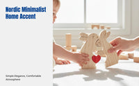 Wooden Hare Family Game Set, Hand-Carved Hardwood Decor, Modern Minimalist Accent, Easter Gift