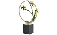 Bamboo Ornament with Marble Base Textured Desk Sculpture Metal-Finish