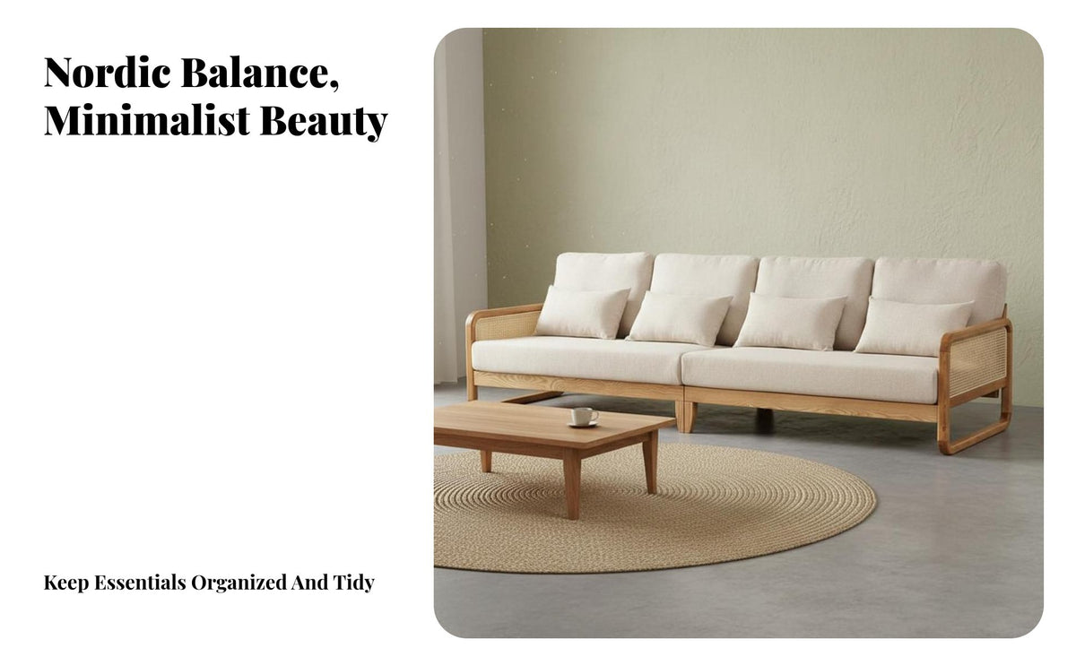 Rustic Simplicity Design Sofa Firm-Density Sponge Filling Solid Gentle Puff Couch Skin-Friendly Textile Ash Wood Frame Sofa for Young Adults, Home